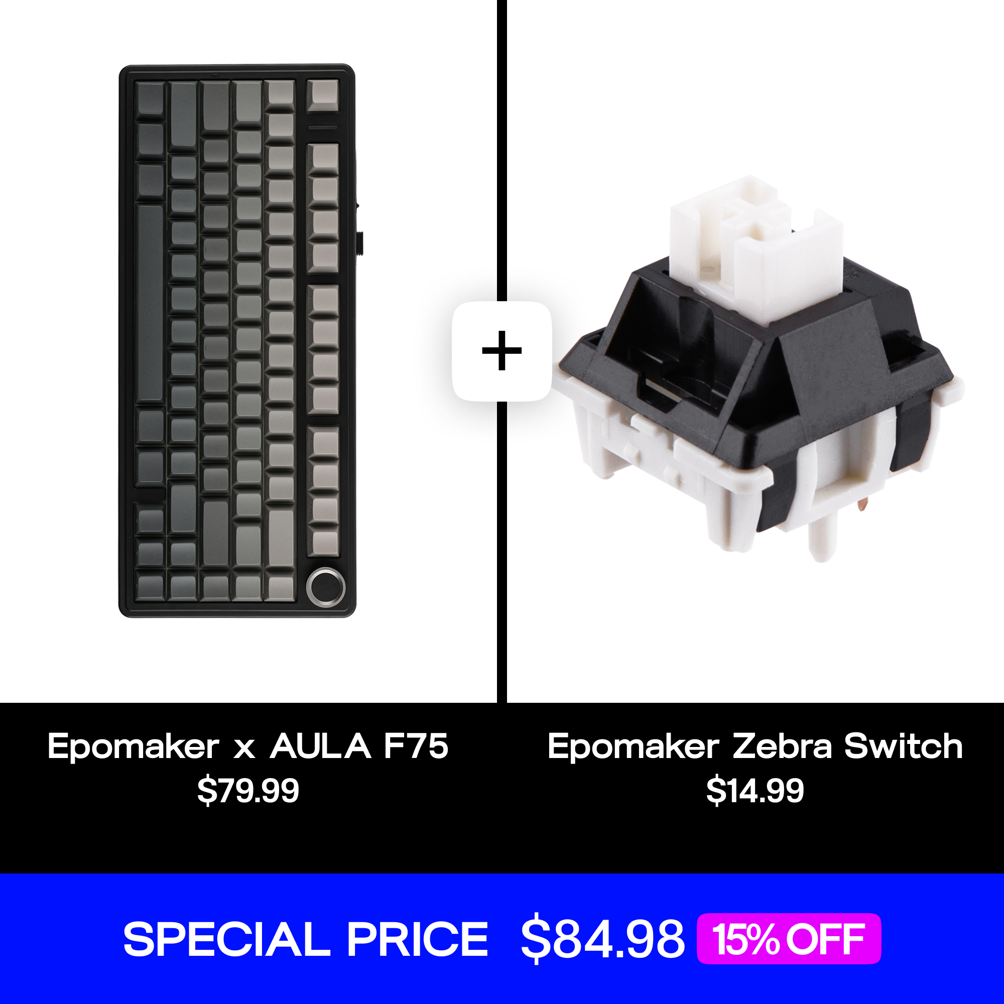 EPOMAKER X AULA F75 (LEOBOG Reaper Switch) + Epomaker Zebra Switch Set Bundle — product hero shot