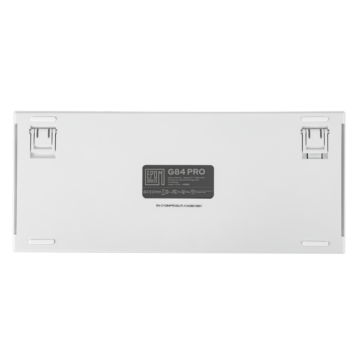 EPOMAKER G84 PRO underside full view with compliance labels and serial number