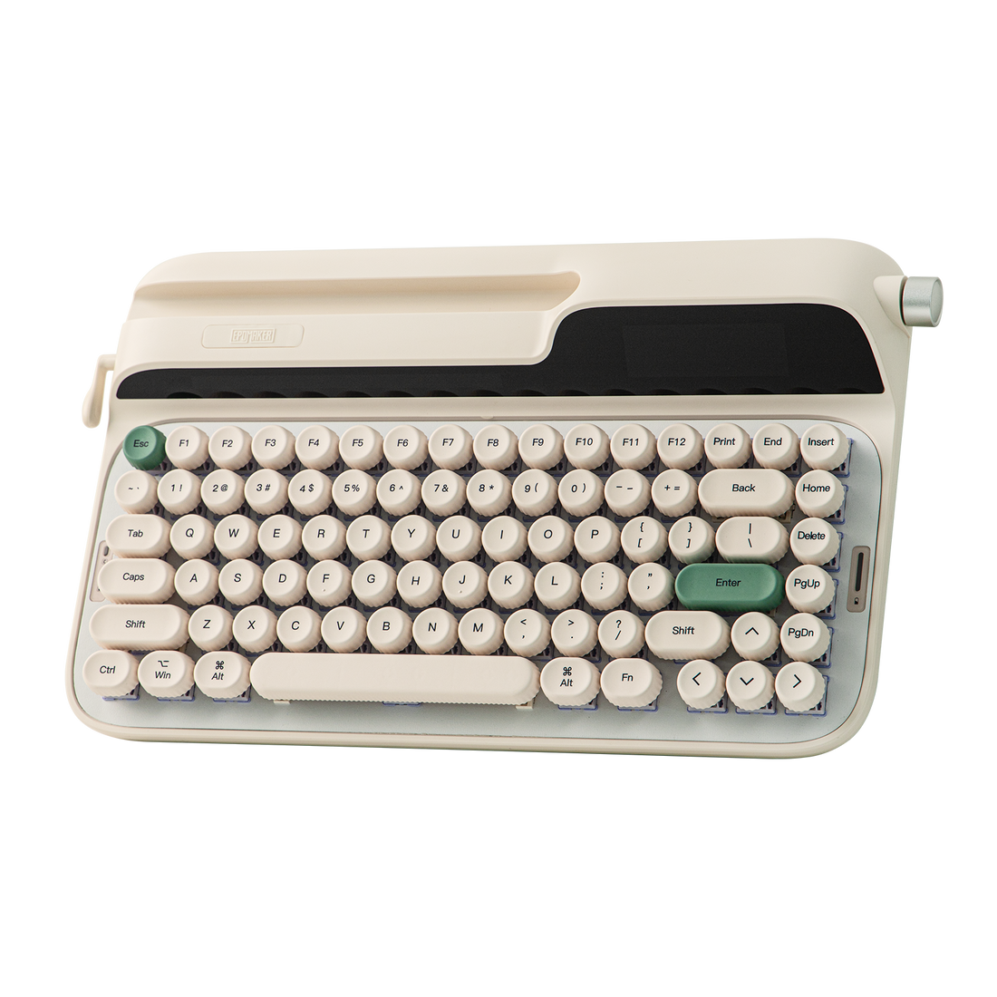 EPOMAKER Glyph Cream 75% retro typewriter keyboard with rainbow RGB lighting and dual screens, top-down view