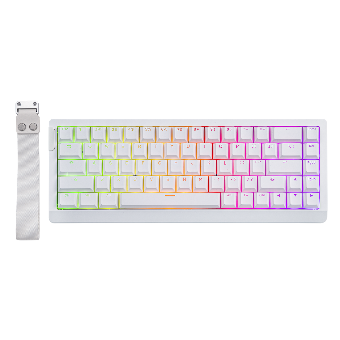 EPOMAKER HE68 Lite Black 65% Hall Effect gaming keyboard with A-RGB lighting and carry strap, top-down view