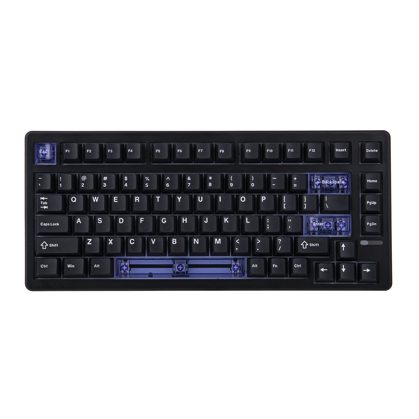 EPOMAKER HE80 Black 75% keyboard top-down view with blue translucent accents, RGB off