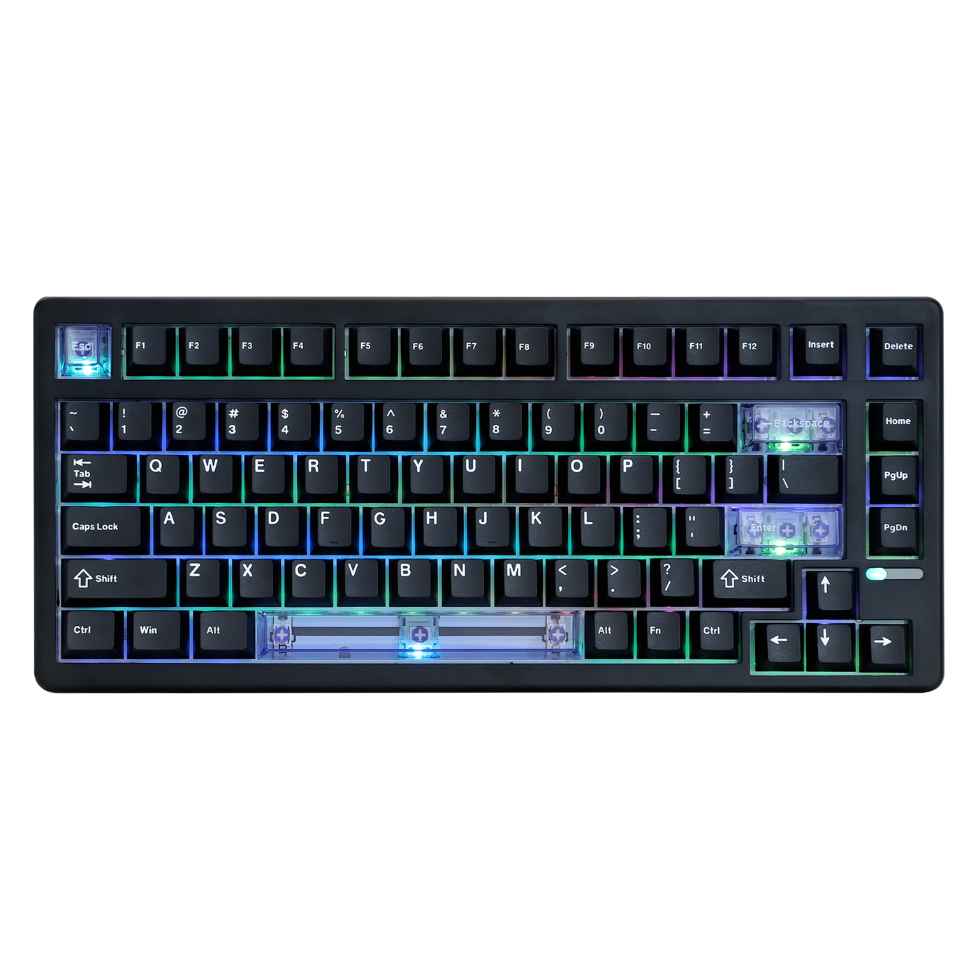 EPOMAKER HE80 Black 75% Hall Effect gaming keyboard with RGB lighting and translucent blue accents, top-down view