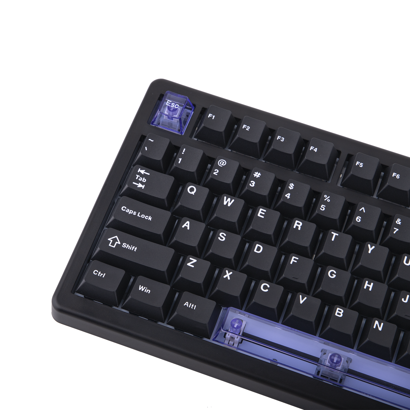 EPOMAKER HE80 Black close-up of left-side keys with translucent blue Esc accent