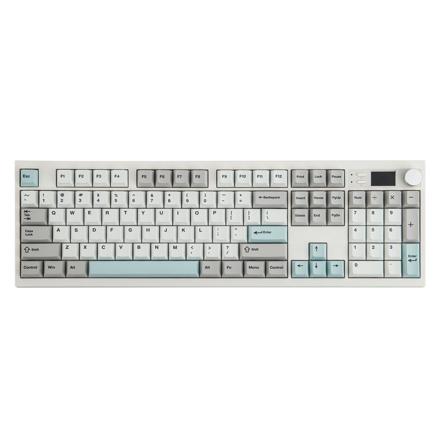 EPOMAKER QK108 Mint Grey 100% keyboard top-down view, RGB off