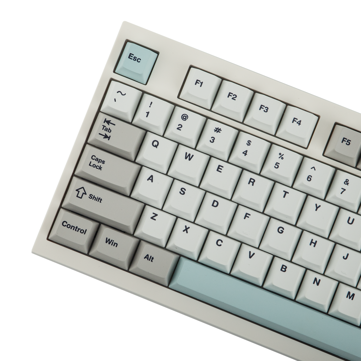 EPOMAKER QK108 Mint Grey close-up of left-side keys with Mint accent Esc