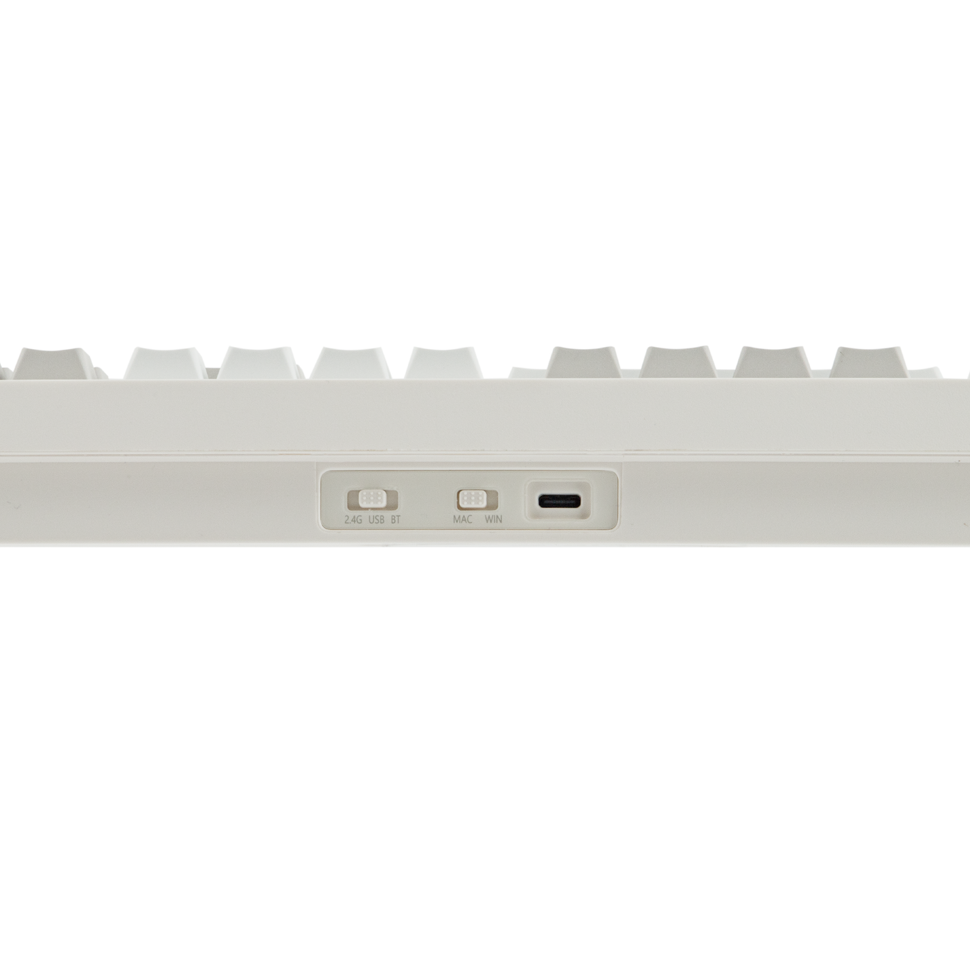 EPOMAKER QK108 Mint Grey rear view with USB-C port, 2.4G/USB/BT switch, and Mac/Win toggle