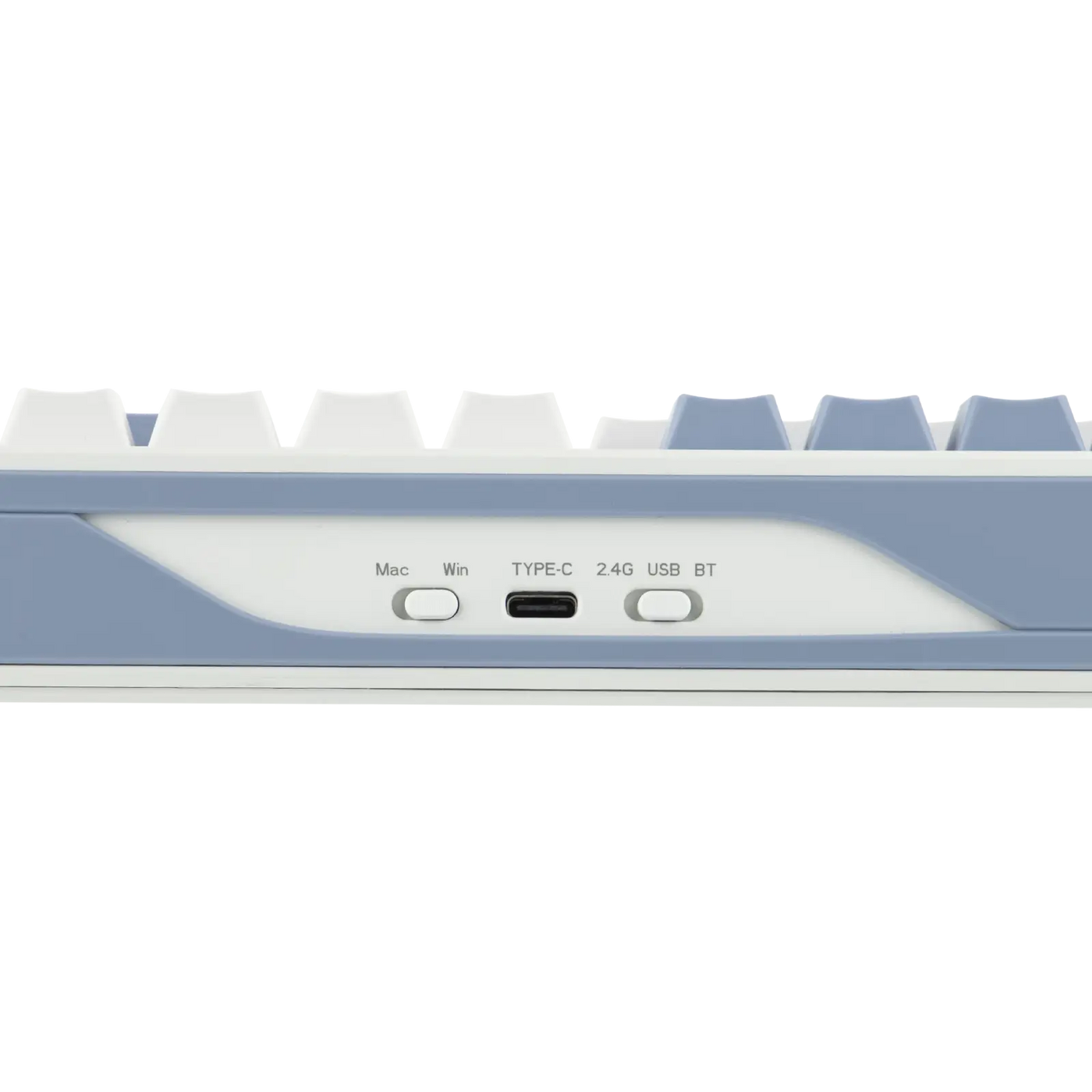 EPOMAKER TH108 PRO White Blue rear ports close-up showing Type-C and 2.4G/USB/BT