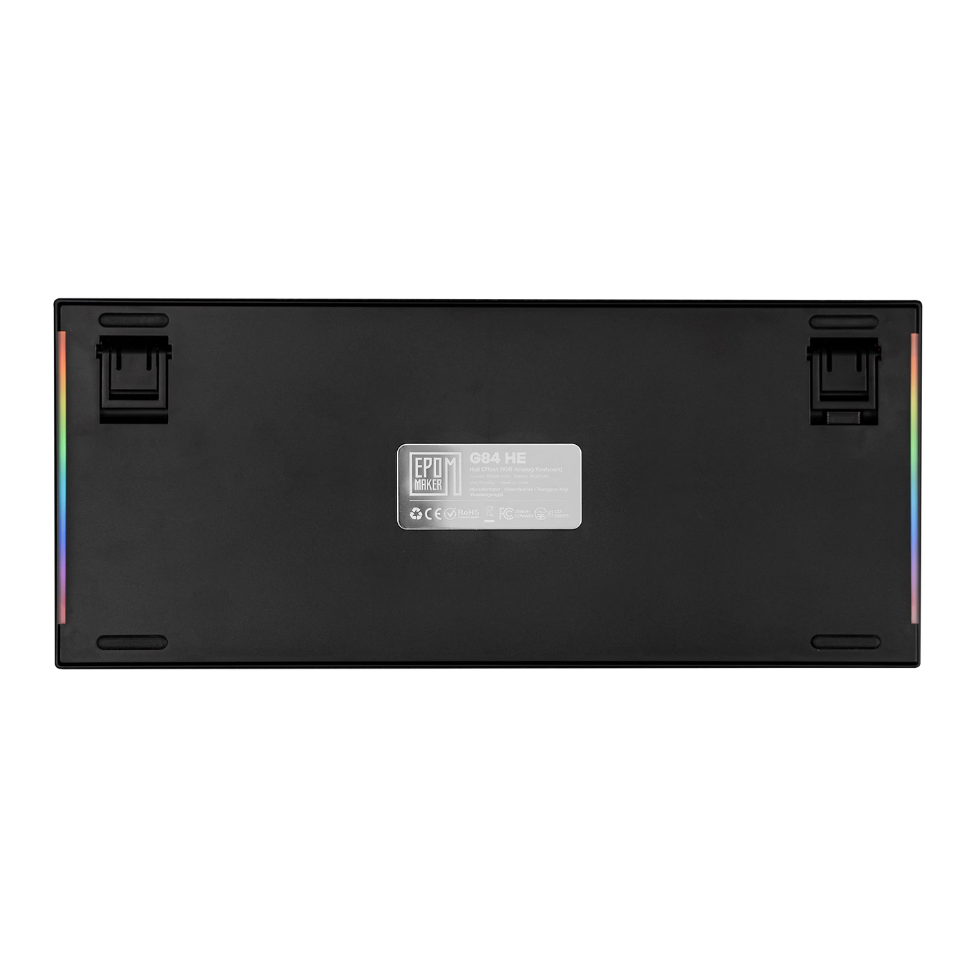 EPOMAKER G84 HE Black underside view with RGB side lighting and product label
