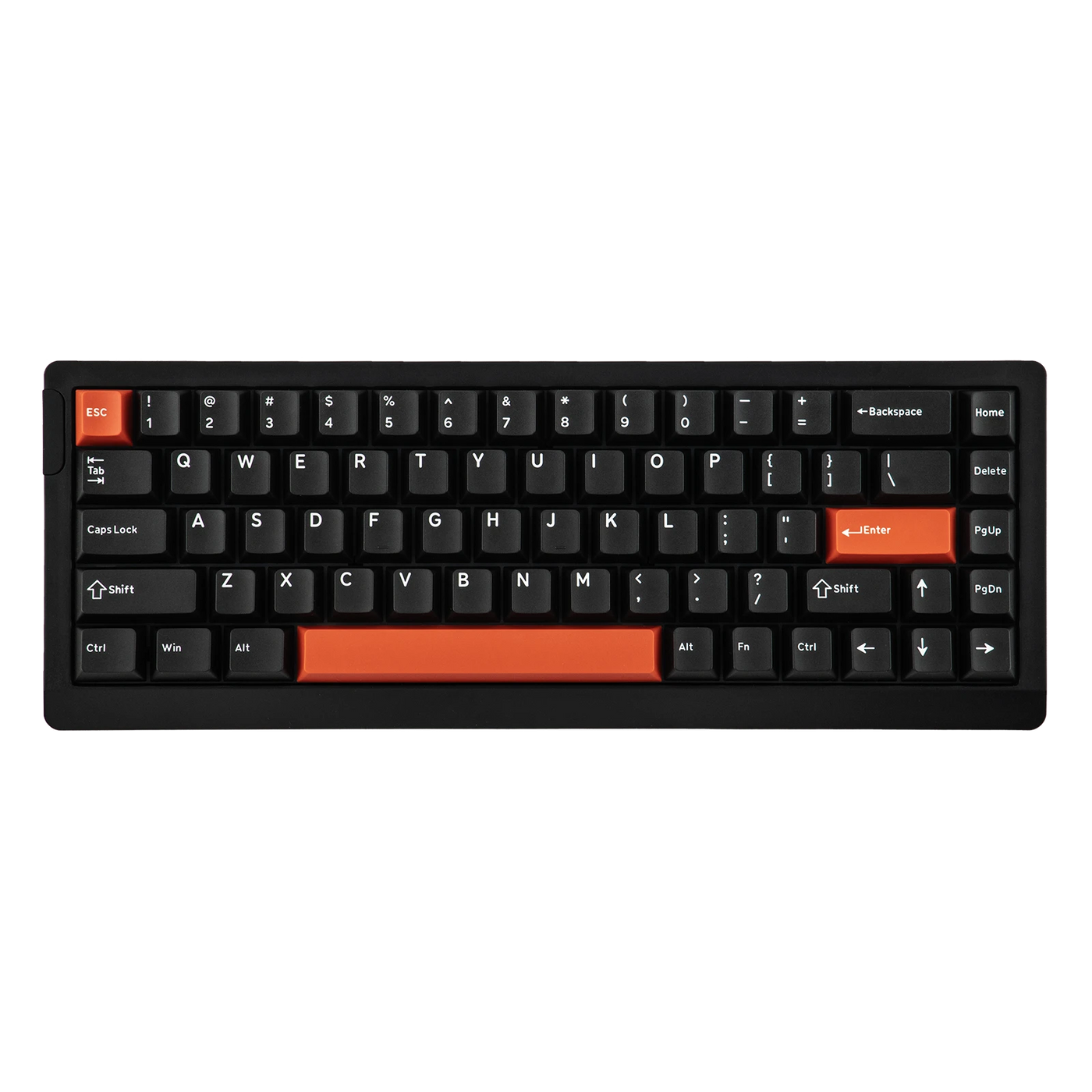 EPOMAKER HE68 Lite Black Red colorway gaming keyboard, RGB off, top-down view