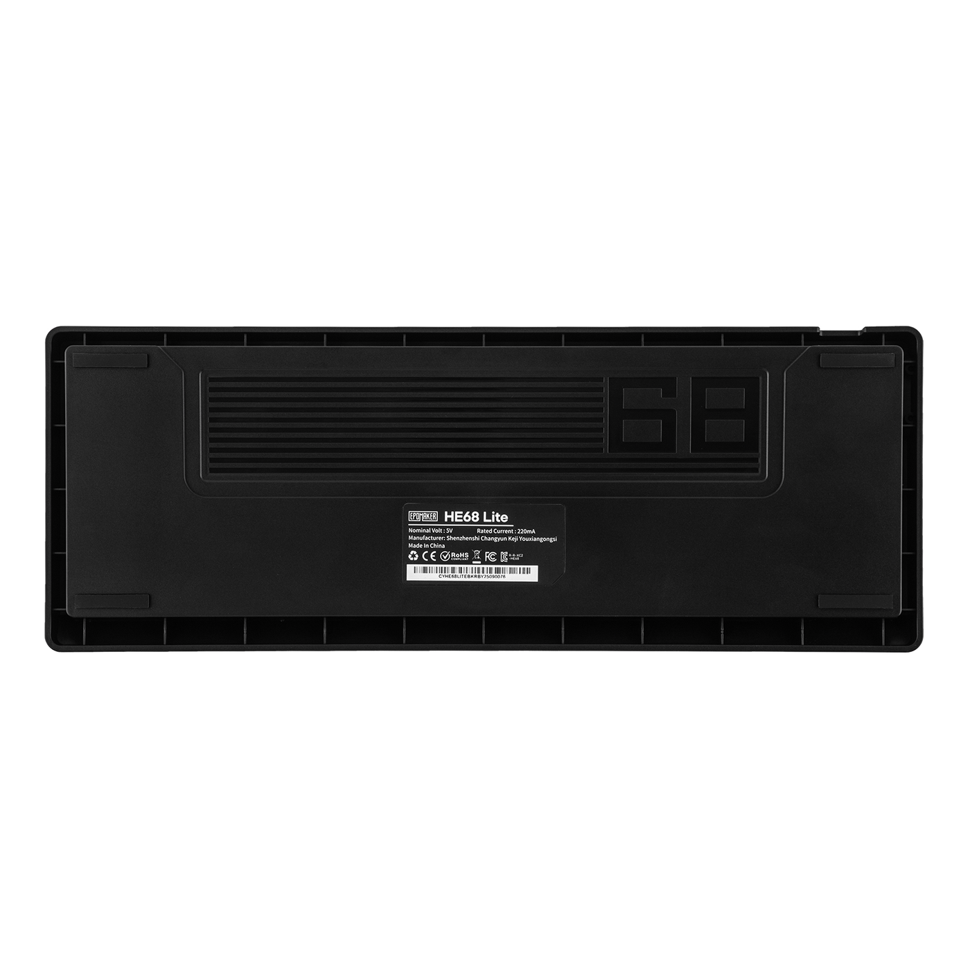EPOMAKER HE68 Lite Black underside view with product label