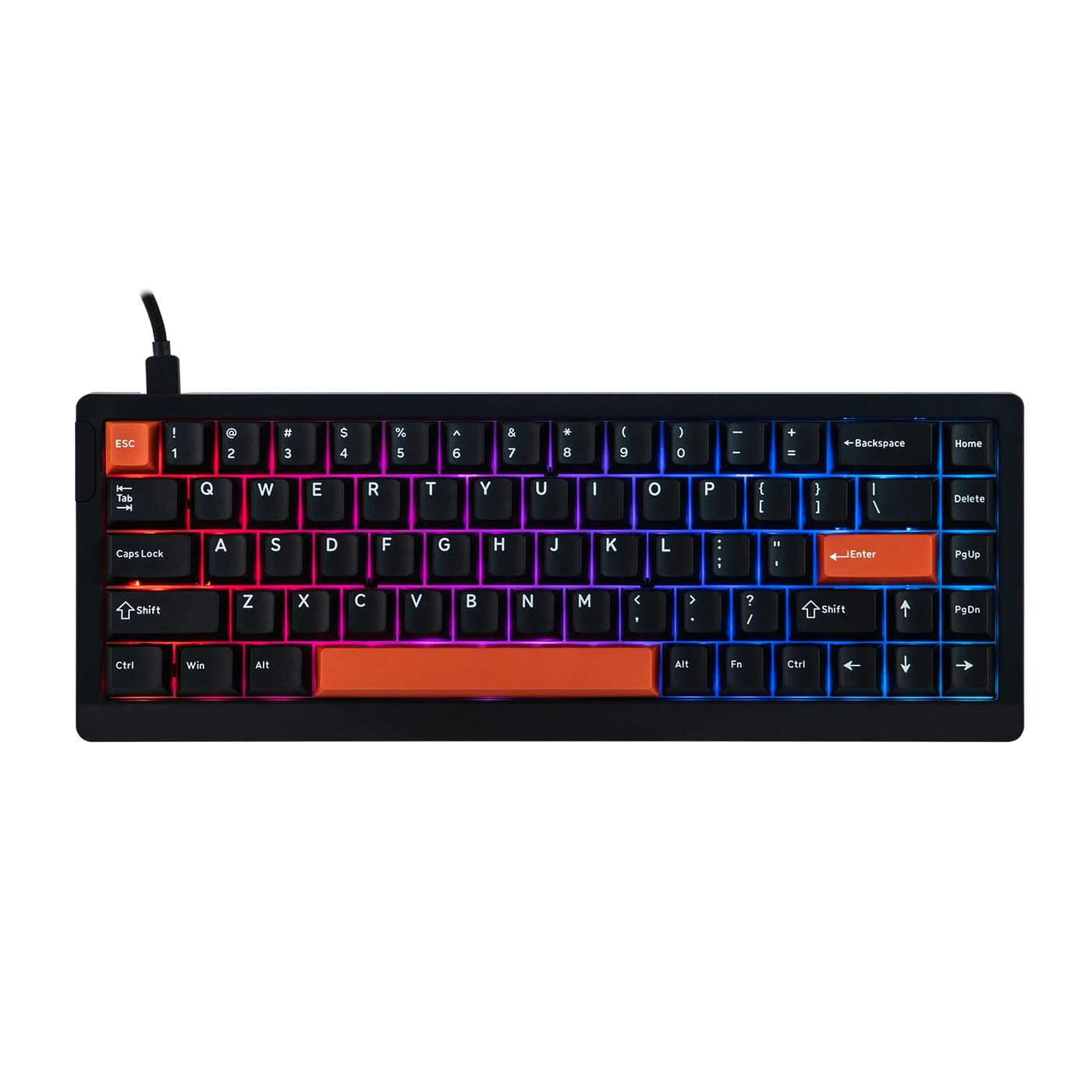 EPOMAKER HE68 Lite Black 65% gaming keyboard with A-RGB lighting, top-down view