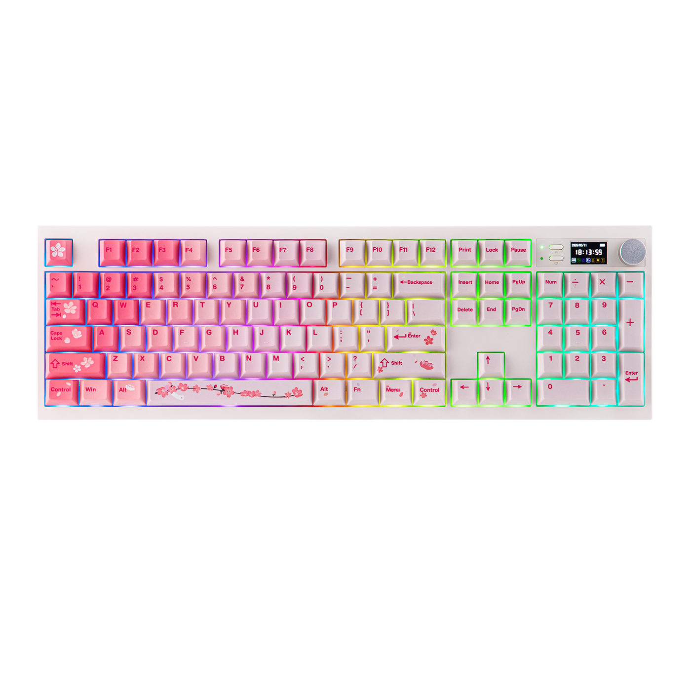 EPOMAKER QK108 Pink Sakura with rainbow RGB lighting and floral artwork