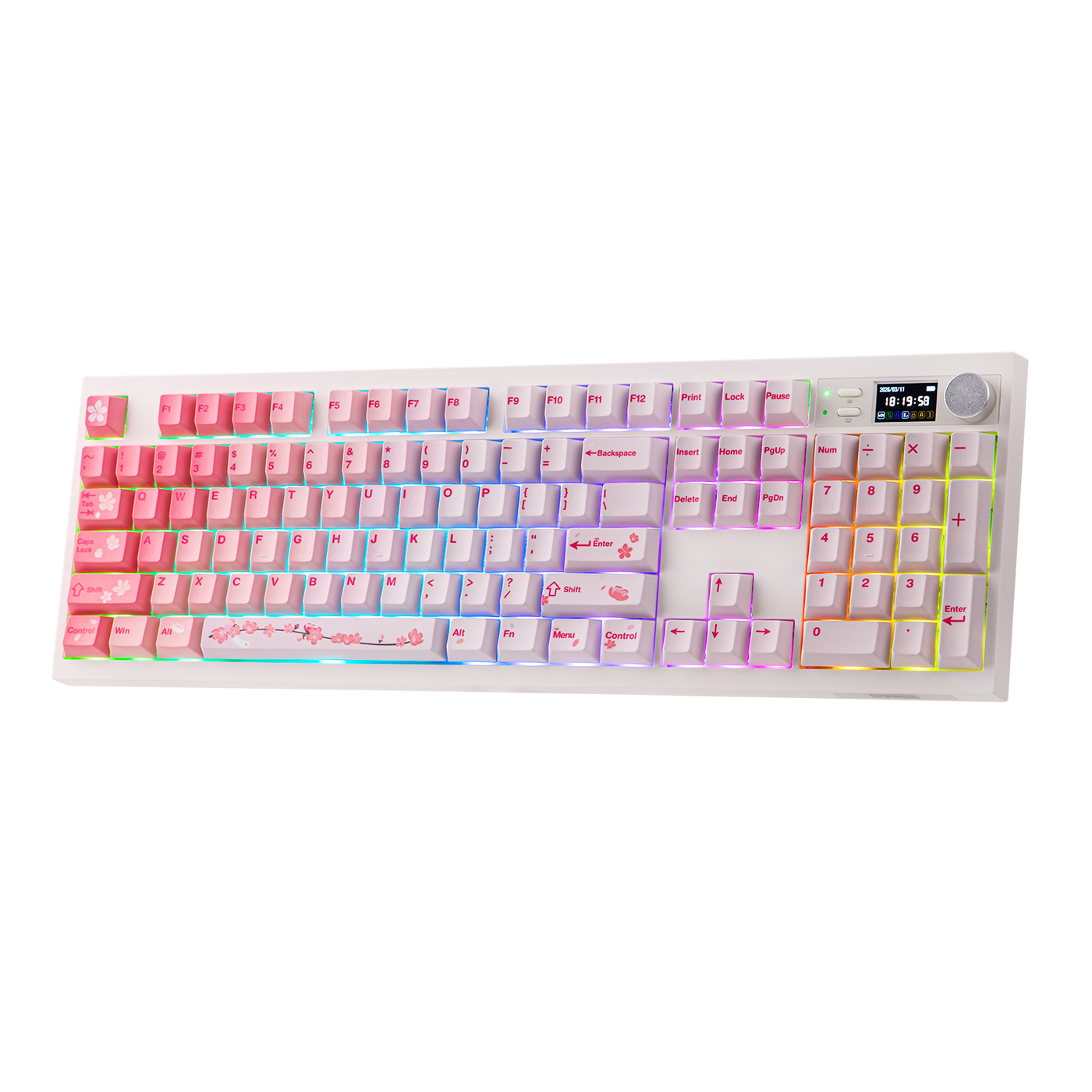 EPOMAKER QK108 Pink Sakura keyboard with RGB lighting and cherry blossom design
