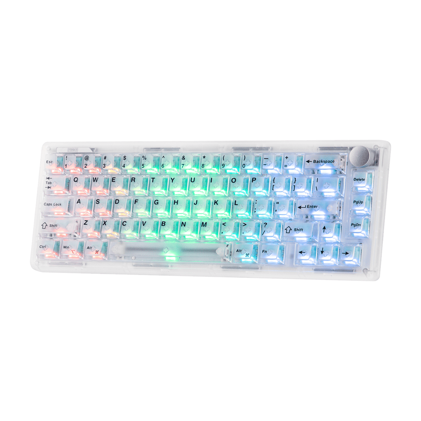 EPOMAKER HE65 V2 TMR clear case top-down RGB rainbow effect
