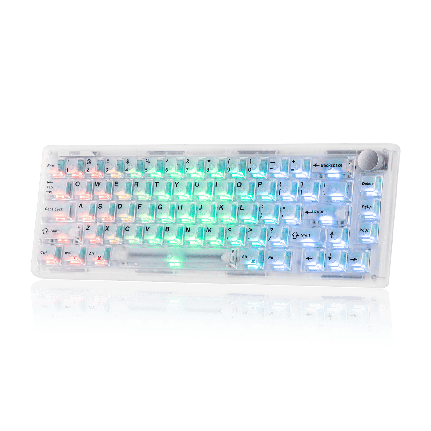 EPOMAKER HE65 V2 TMR clear case angled RGB across all keys