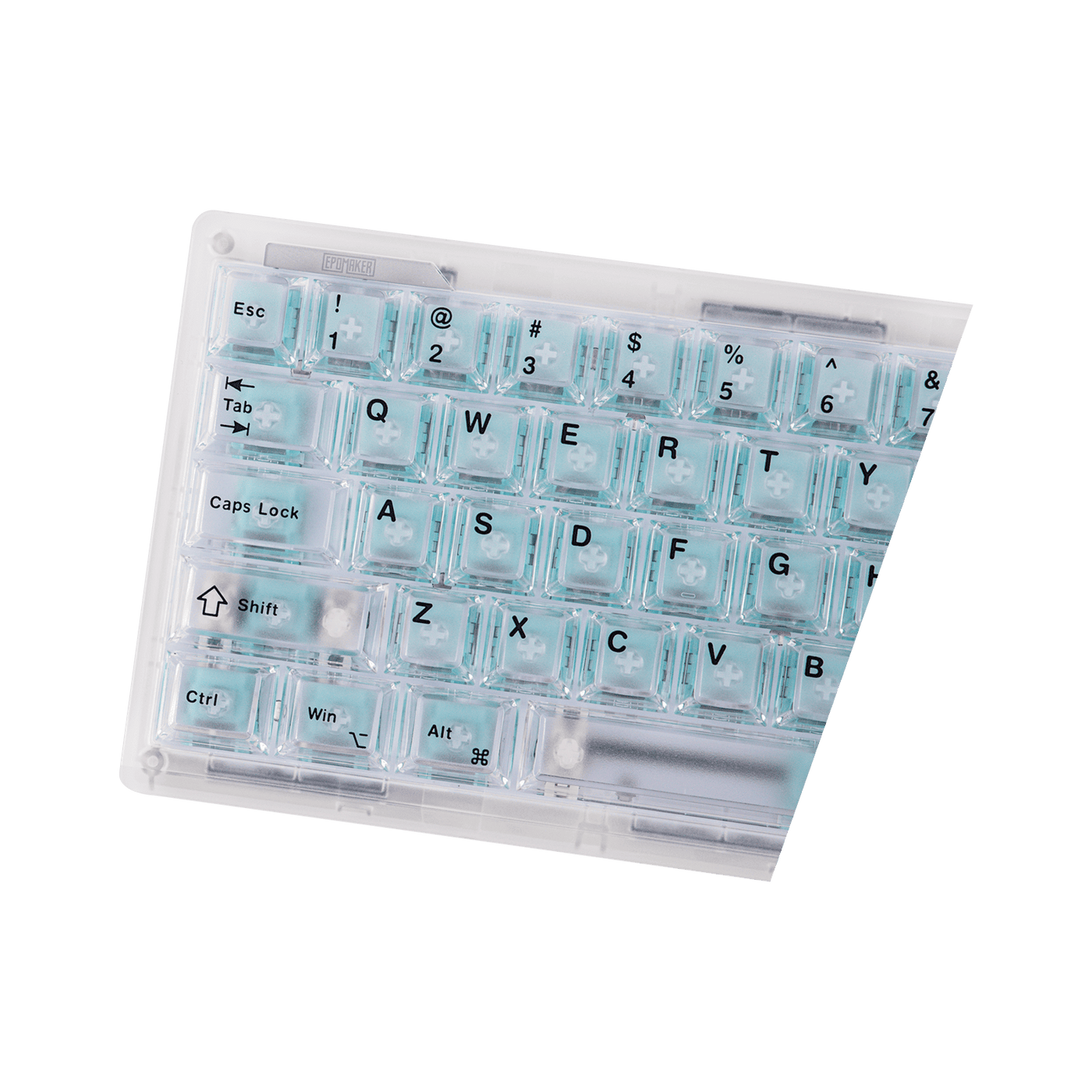 EPOMAKER HE65 V2 TMR clear shell close-up of left-side key cluster