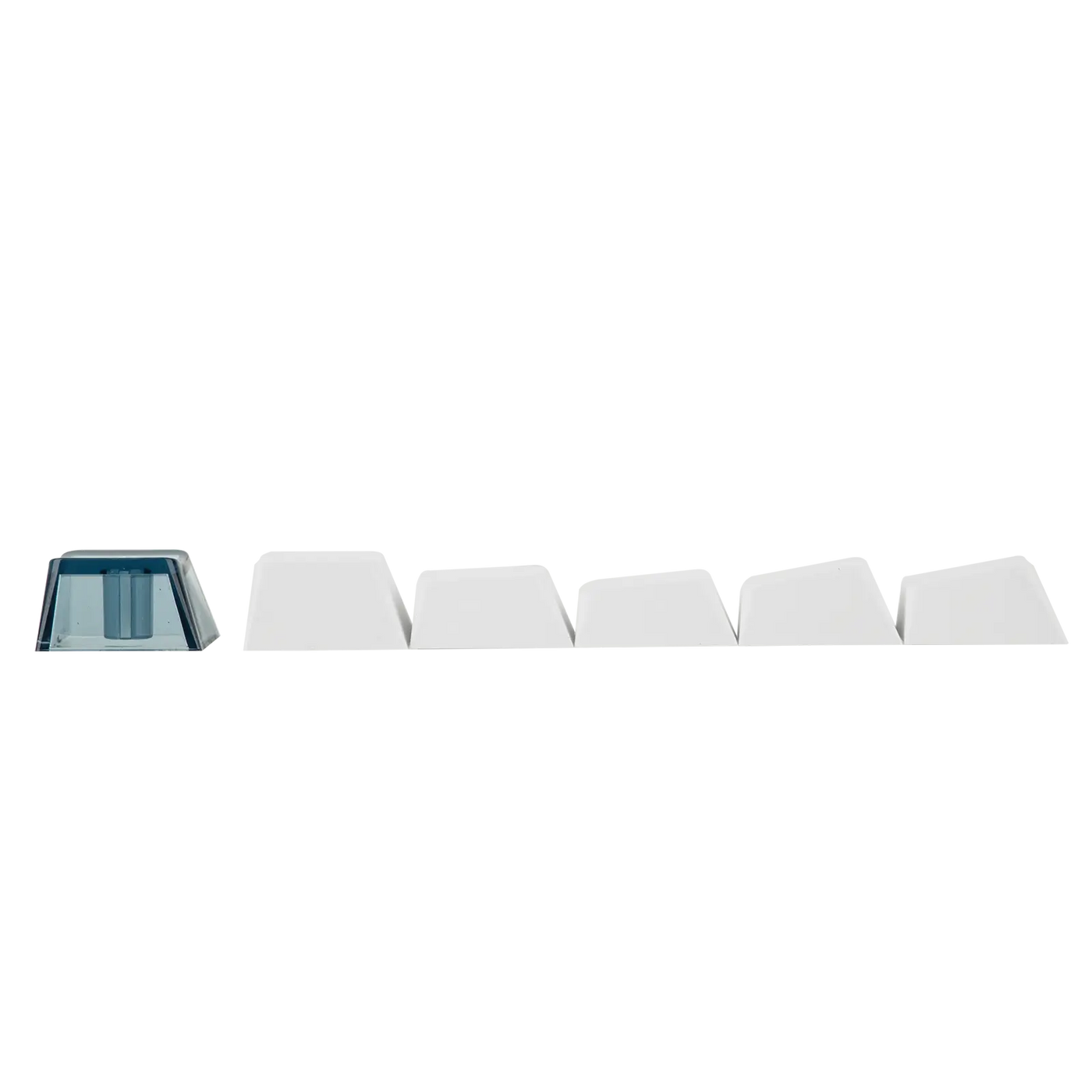 EPOMAKER HE80 White colorway keycap samples with translucent blue Esc accent