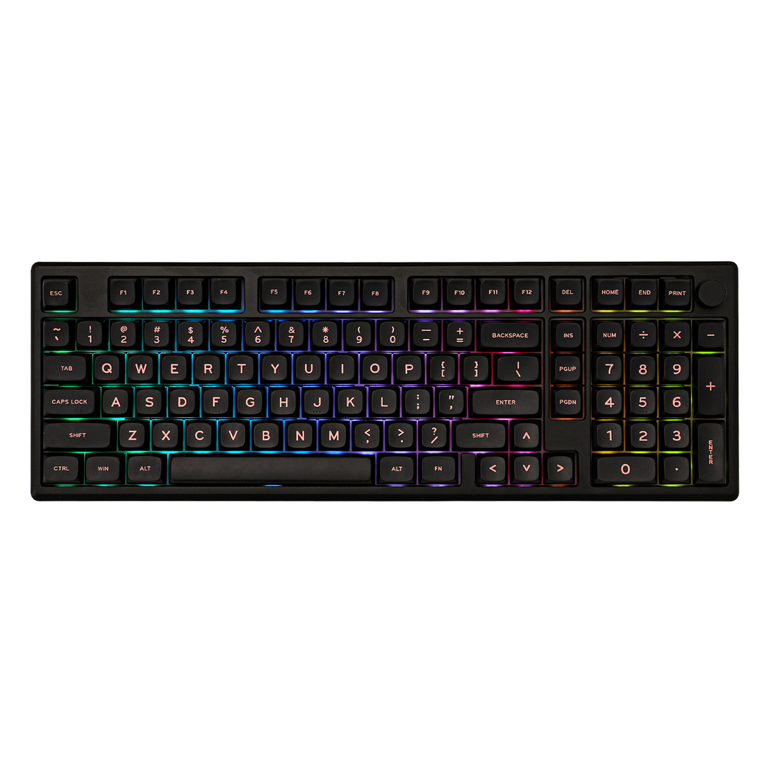 EPOMAKER Galaxy100 QMK/VIA Black 96% aluminum keyboard with rainbow RGB lighting, top-down view
