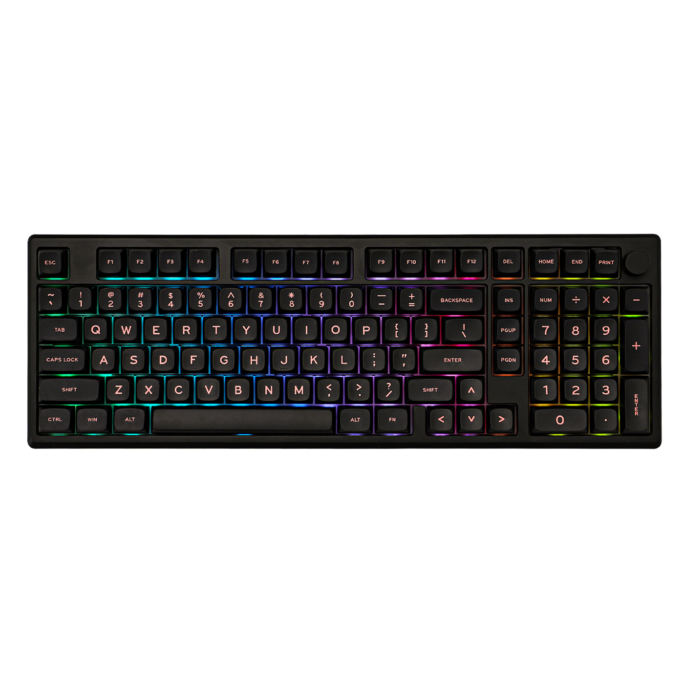 EPOMAKER Galaxy100 QMK/VIA Black 96% aluminum keyboard with rainbow RGB lighting, top-down view