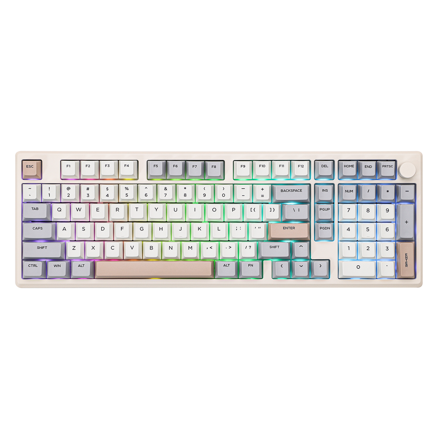 EPOMAKER Galaxy100 QMK/VIA Beige 96% aluminum keyboard with rainbow RGB and gradient keycaps, top-down view